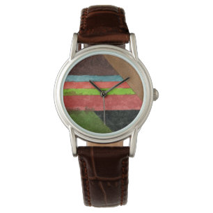 Montre Chevron, rayures en brun, vert, bleu, rouge