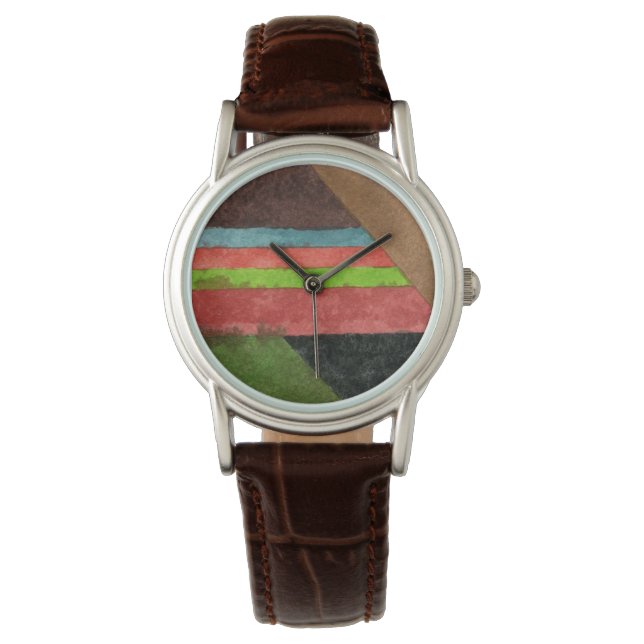 Montre Chevron, rayures en brun, vert, bleu, rouge (devant)