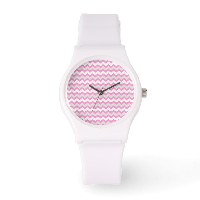 Montre Chevron rose blanc et gris Zig Zag Motif (Recto)
