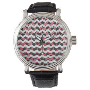 Montre Chevron rose et noir Dalmation