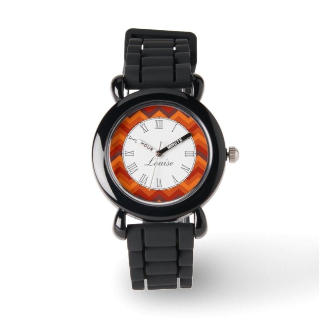 Montre Chevron rouge et orange nom d'impression bracelet (Recto)