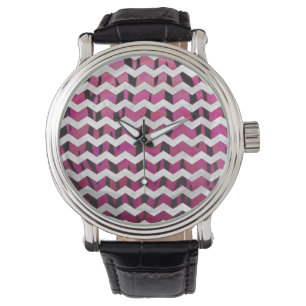 Montre Chevron Tiger rose chaud et noir