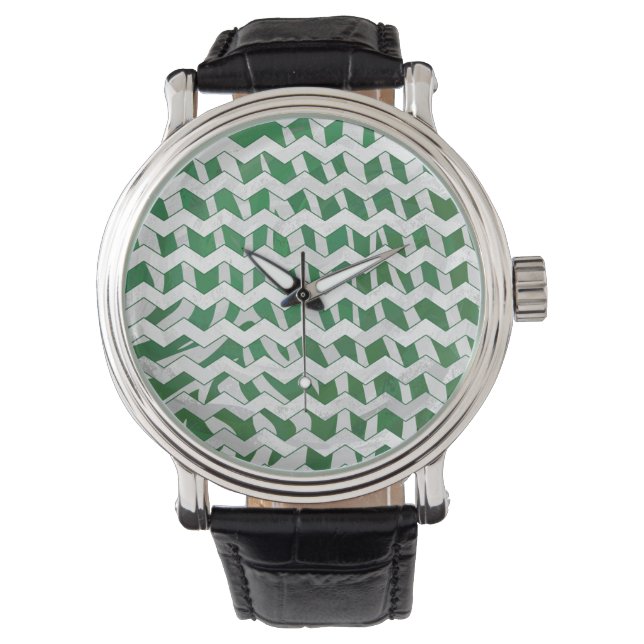 Montre Chevron Zebra Green et White Print (devant)