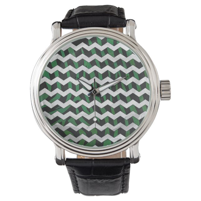 Montre Chevron Zèbre Imprimé Noir et Vert (devant)