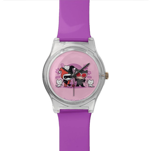 Montre Chibi Harley Quinn & Chibi Catwoman Avec Chats (Fermer)