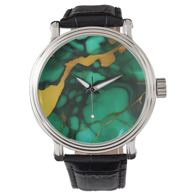 Montre Chic Elegant vert foncé jaune Faux Marble (devant)