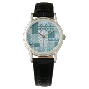 Montre Chic ethnique Faux Patchwork Motif, Turquoise et b