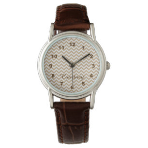Montre Chic moderne miel clair Brown Chevron Monogramme