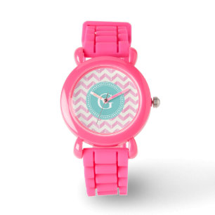 Montre Chic Pastel rose et menthe Chevron Personnalisé Mo