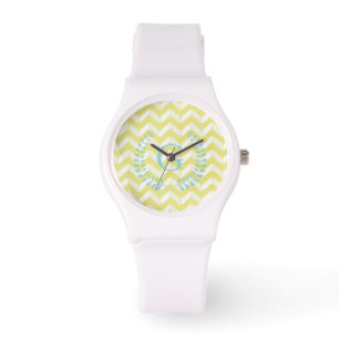 Montre Chic Pastel Yellow Teal Chevron Custom