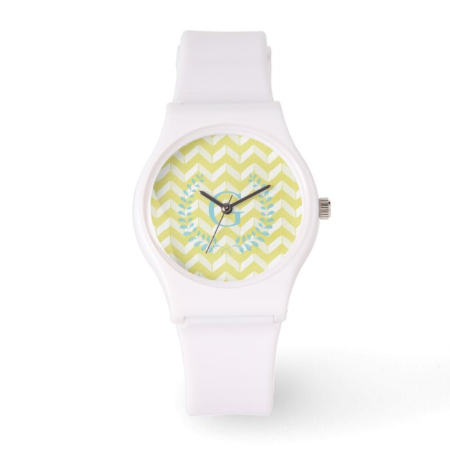 Montre Chic Pastel Yellow Teal Chevron Custom (Recto)
