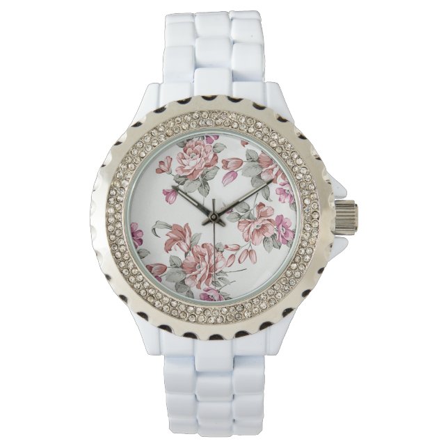 Montre Chic Rétro Fleurs Féminines Éculées (devant)