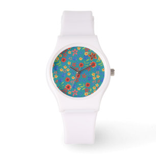 Montre Chic Retro Floral Impression sur Turquoise Wrist W