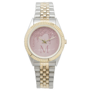 Montre Chic Rose Gold Parties scintillant gouttes Monogra
