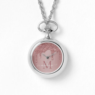 Montre Chic Rose Gold Parties scintillant gouttes Monogra