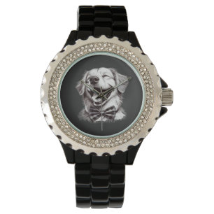 Montre chien avec cravate arc rire