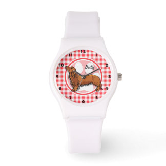 Montre Chien blanc; En vichy rouge et blanc