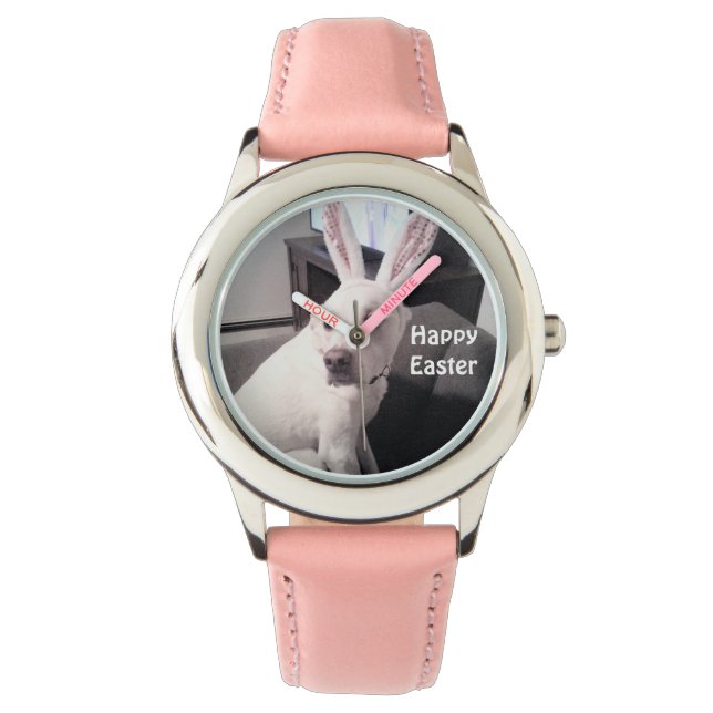 Montre Chien blanc mignon portant des oreilles de lapin d (devant)