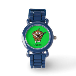 Montre Chien Brown avec os personnalisé sur vert