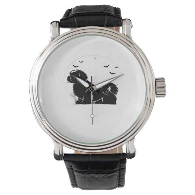 Montre Chien Chih Tzu - Silhouette de lune d'Halloween Cl (devant)