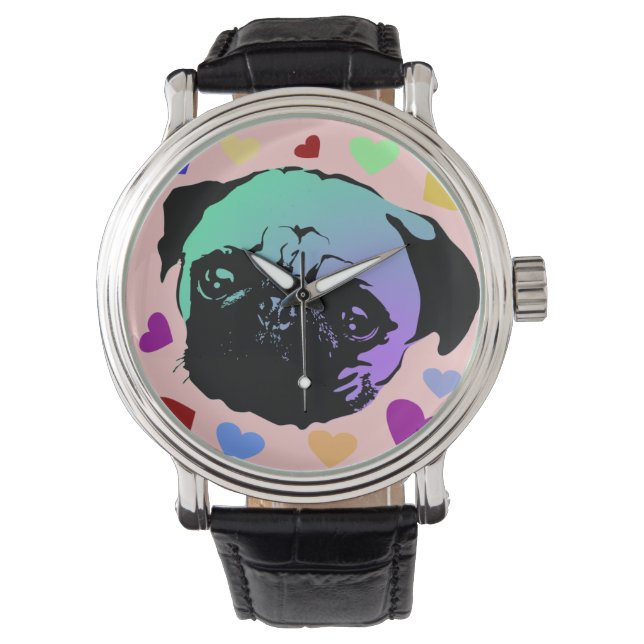 Montre Chien chiot Carlin Style PopArt Rétro (devant)