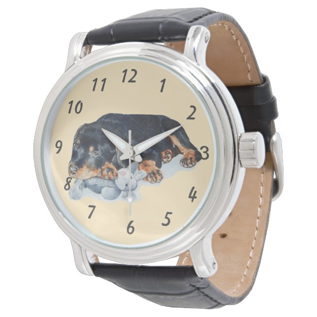 Montre chien chiot mignon rottweiler caisson ourson en pe (Incliné)