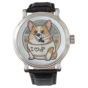 Montre Chien Corgi Mignon avec Motif Os