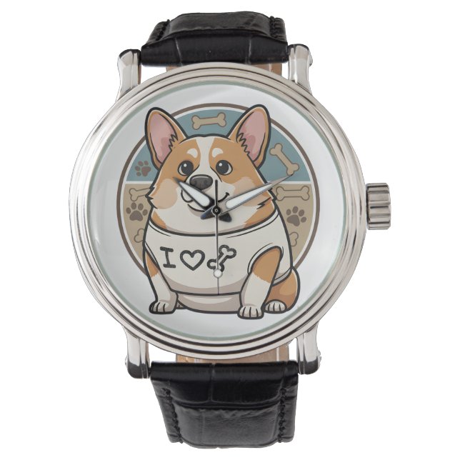 Montre Chien Corgi Mignon avec Motif Os (devant)