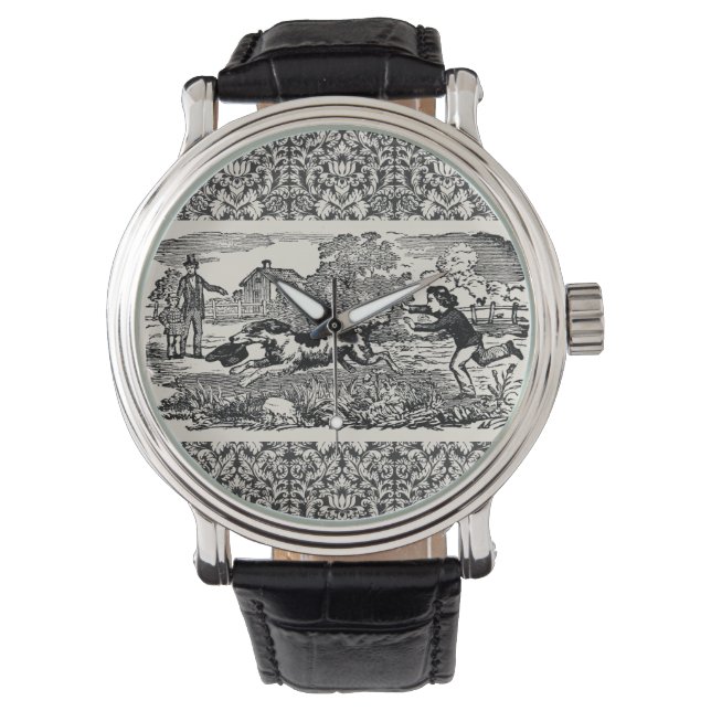 Montre Chien courant art animal antique illustration vict (devant)