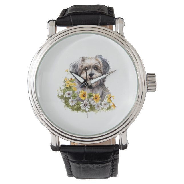 Montre Chien dans un jardin fleuri (devant)