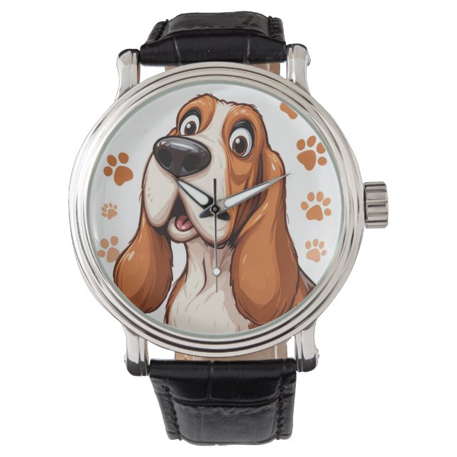 Montre Chien de Basset joyeux avec empreintes d'Orange (devant)