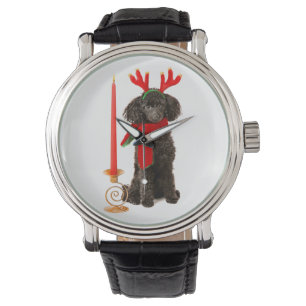 Montre Chien de caniche noir de jouet de Noël habillé