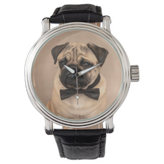 Montre Chien de Carlin avec Cravate de mâchoire. Horloge 