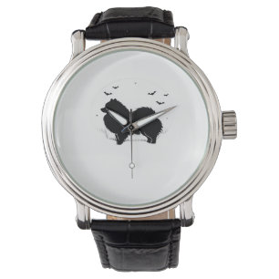 Montre Chien de Poméranie - Halloween Lune Silhouette Cla