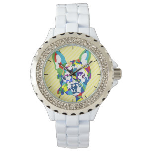 Montre Chien de taureau français sur rose