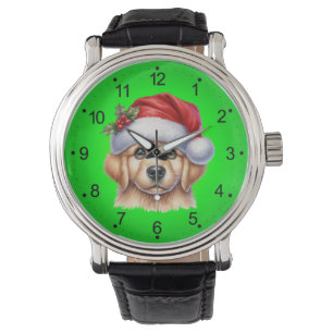 Montre Chien d'or retriever avec le style du Père Noël