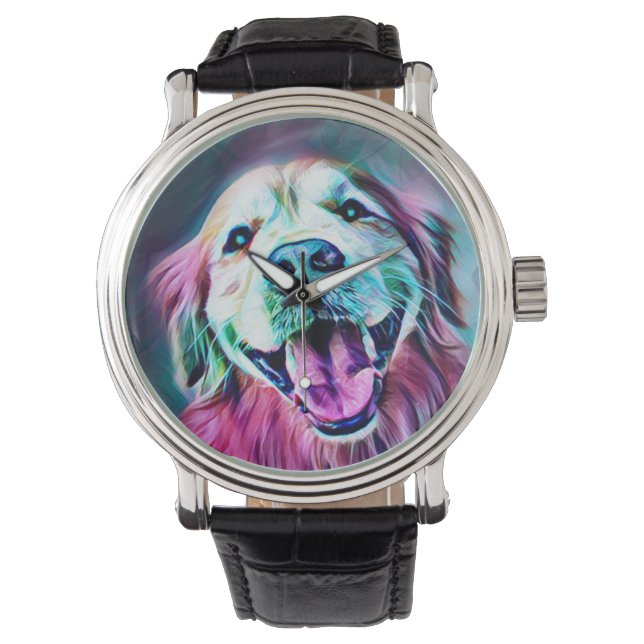 Montre Chien d'or retriever en couleur néon (devant)