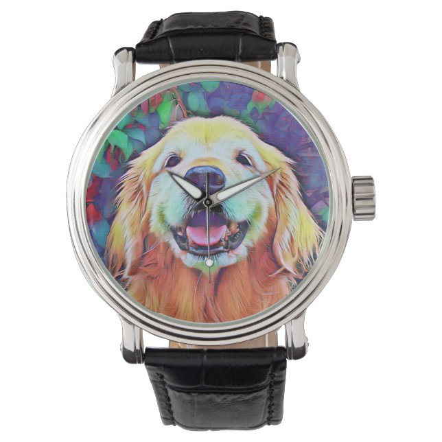 Montre Chien d'or rétrificateur souriant aux couleurs viv (devant)