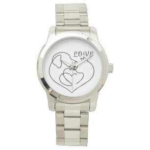 Montre Chien et chat minimaliste cœur - Conception d'art