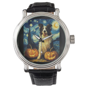 Montre Chien mignon Border Collie Halloween Jack O Lanter