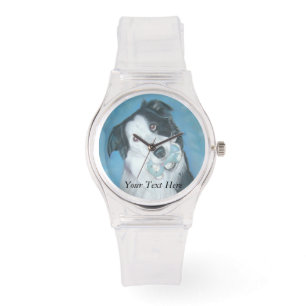 Montre chien mignon de border collie avec l'ours de