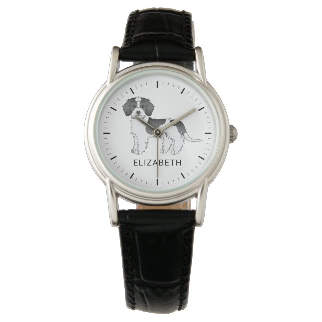 Montre Chien Mini Goldendoodle Parti-couleur Noir & Nom (devant)