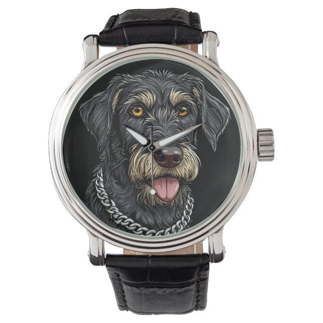 Montre Chien Noir Avec Collier À Chaîne (devant)