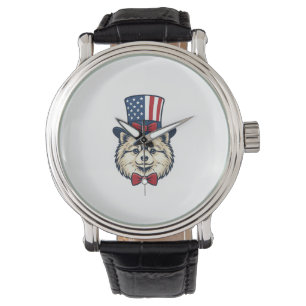 Montre Chien patriotique tête gravure vintage vecteur con