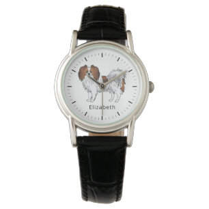 Montre Chien Phalène sable rouge Texte personnalisé comme