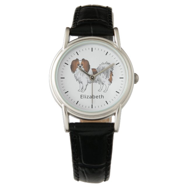 Montre Chien Phalène sable rouge Texte personnalisé comme (devant)