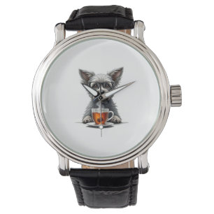 Montre Chien Vintage tenant du Thé avec des Lunettes Illu