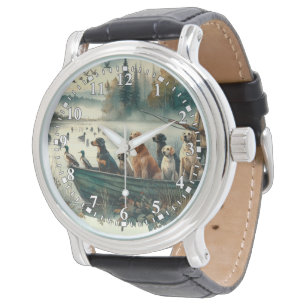 Montre Chiens de chasse dans une embarcation regardent