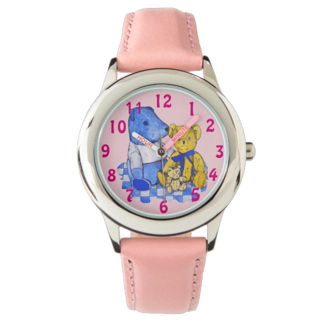 Montre chiffon de pique-nique à chèque bleu avec trois te (devant)