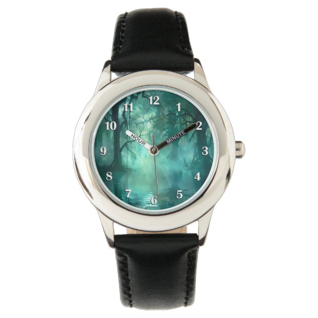 Montre Chiffres blancs déplaisants du marais vert (devant)